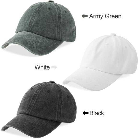 Men's White Green Black 3 Pack Plain Cotton Retro Adjustable Baseball Hat Cap - Picture 7 of 7